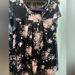 Elegant Floral Women's Blouse in Black and Pink